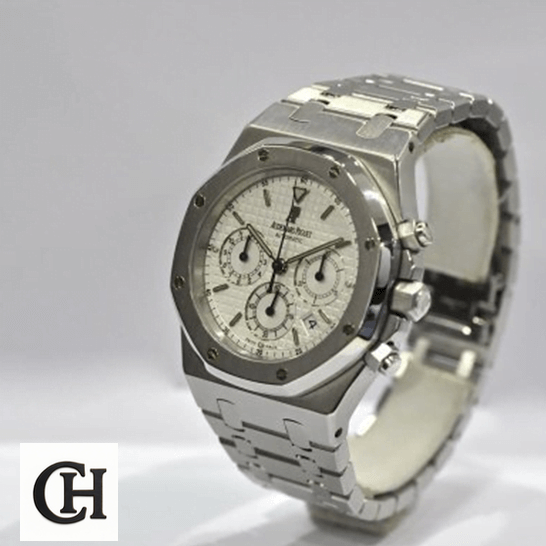 Audemars Piguet Royal Oak Chronograph 26300ST.OO.1110ST.05 Audemars Piguet Royal Oak White Dial Steel Bracelet gray background