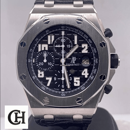 Audemars Piguet Black Dial Steel Bezel crown / push button