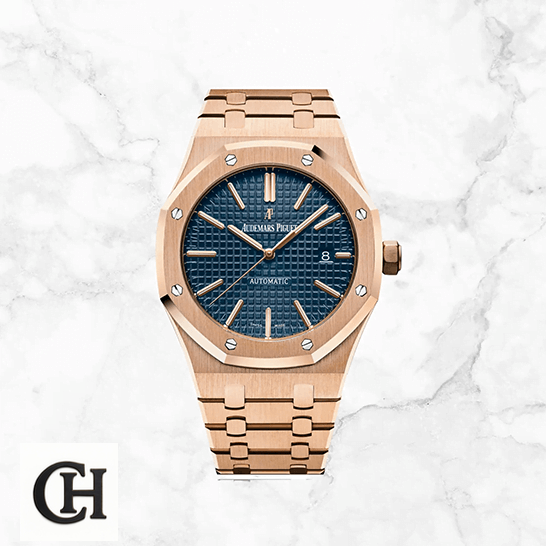 Audemars Piguet Royal Oak 15400OR.OO.1220OR.03 Edition Audemars Piguet 15400OR.OO_.1220OR.03 Pink Gold Blue Dial white background