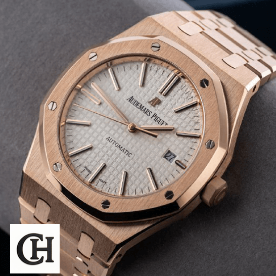 Audemars Piguet Royal Oak 15400 White Dial Gold on the stand