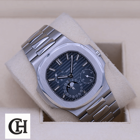 Patek Philippe Nautilus Moon Phase 5712/1A-001 atek philippe nautilus steel blue dial moon phase 57121A Patek Philippe Nautilus Moon Phase Blue Dial 57121A-001 in the box