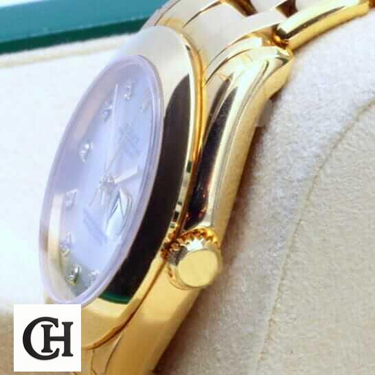 Rolex Pearl Master 81208 Gold & Diamond Dial Premium gold rolex diamond bezel 1 Rolex Datejust Gold Diamond Dial side view crown / push button