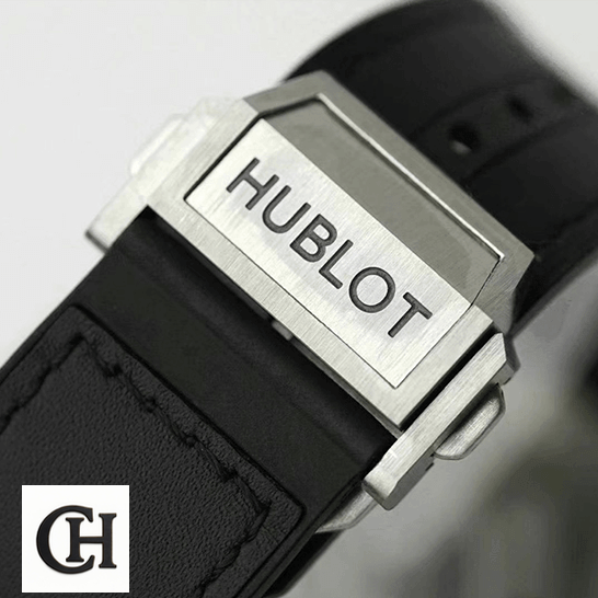 Hublot Big Bang Sang Black Rubber Bracelet Steel Clasp white background