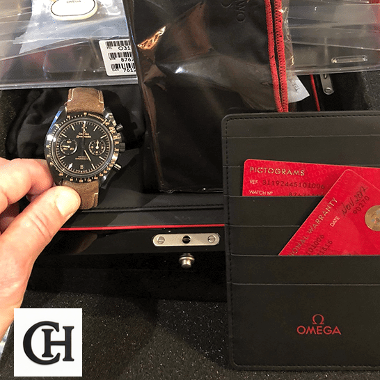 Omega Speedmaster Moonwatch 311.92.44.51.01.006 True omega speedmaster 311.92.44.51 front Omega Speedmaster 311.92.44.51 Leather Bracelet Black Dial in the box