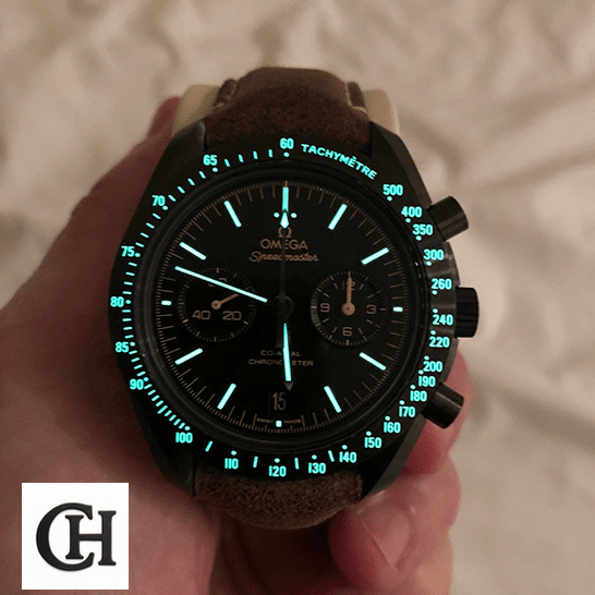 Omega Speedmaster Moonwatch 311.92.44.51.01.006 True omega speedmaster 311.92.44.51 luminance Omega Speedmaster 311.92.44.51 Black Dial dial phosphor