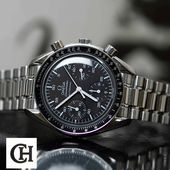Omega Speedmaster 3510.50 Steel Bracelet side view crown / push button