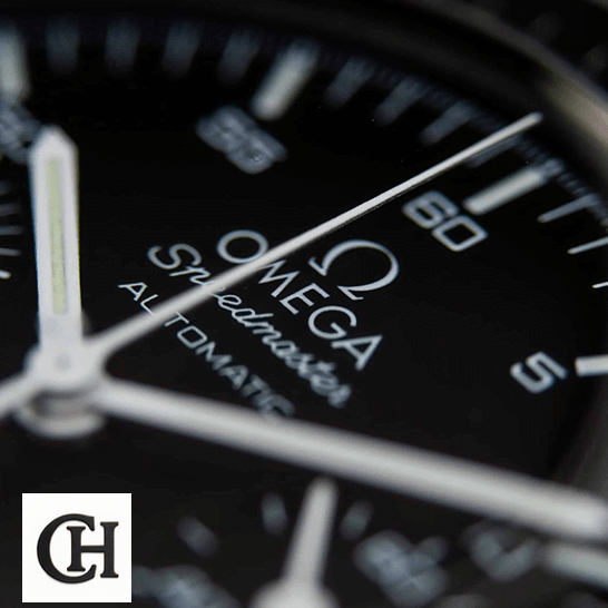 Omega Speedmaster Automatic Black Dial close analog view