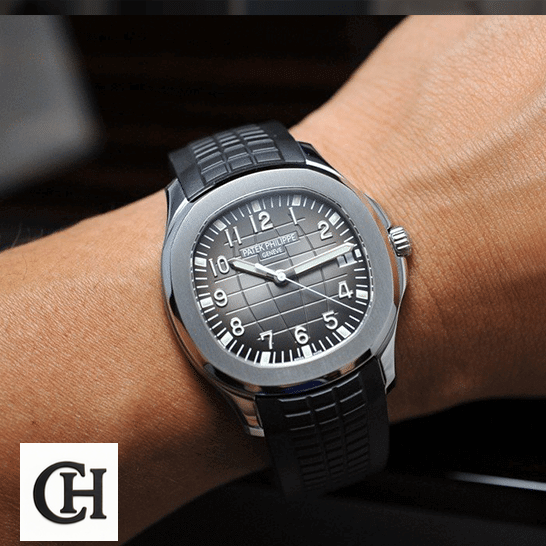 Patek Philippe Aquanaut 5167A-001 Detailed patek aquanaut 5167A 001 hand Patek Philippe Geneve Black Dial Steel Case on the man wrist