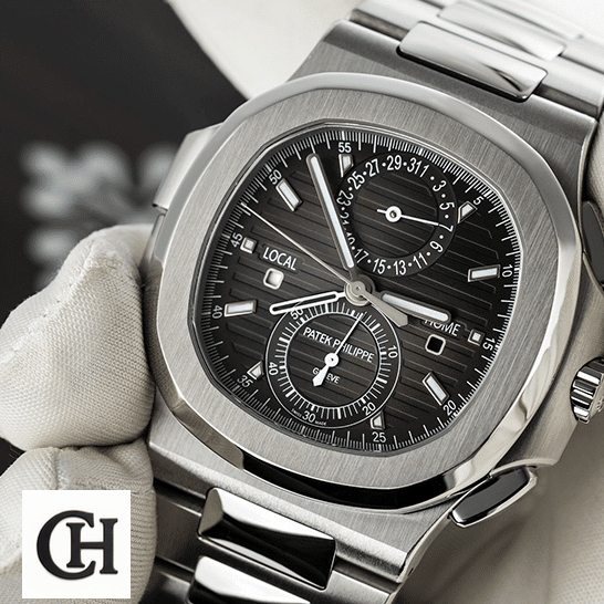 Patek Philippe Nautilus Travel Time Chronograph 5990/1A-001 First-Class patek philippe nautilus 59901A 001 dial Patek Philippe Geneve Black Dial Steel Case on the hand