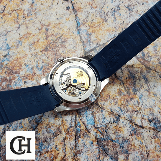 Patek Philippe Aquanaut "Blue Dial" 5168G-001 Perfect Duplicate patek philippe aquanaut blue dial 5168G 001 Patek Philippe Blue Rubber Bracelet upside view