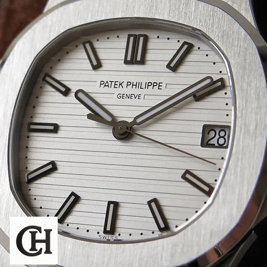 Patek Philippe Geneve Nautilus White Dial Steel Case close front view
