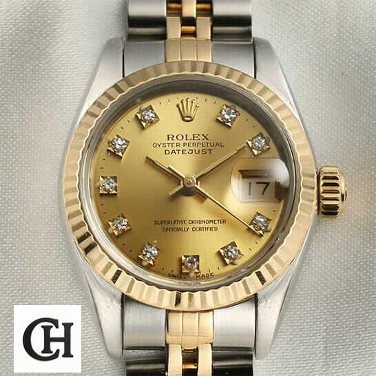 Rolex Datejust 69173 Diamond Dial Rolex Datejust Diamond Gold Dial close view