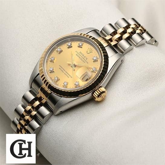 Rolex Datejust 69173 Diamond Dial Rolex Datejust Stainless Steel Jubilee Bracelet White background