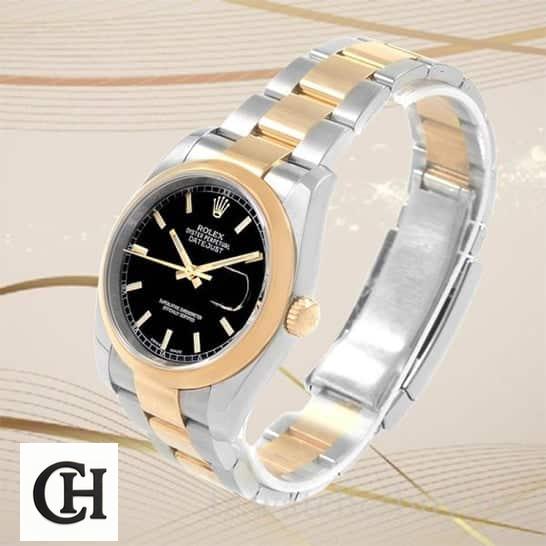 Rolex Datejust 116203 "Black Dial" Master rolex datejust black dial replica1 Rolex Datejust 116203 Yellow Gold & Steel Bracelet