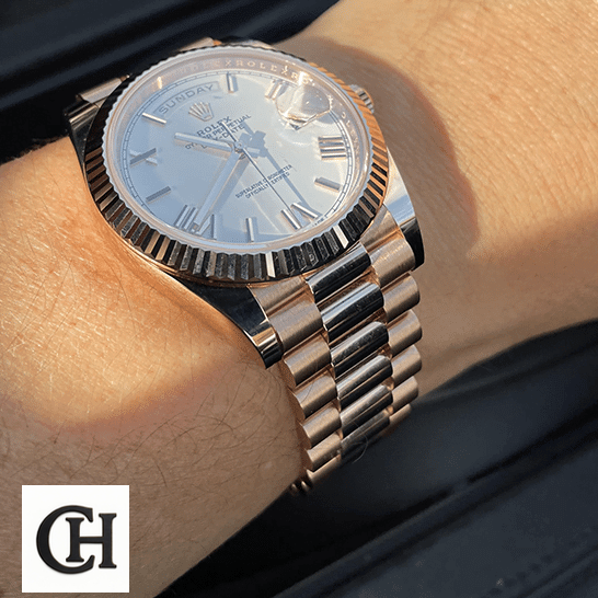 Rolex Day-Date 118235F-0024 President Rose Gold Roman Dial Ultra Fine rolex day date 118235f 0024 yellowgold Rolex Day-Date President 118235f-0024 Rose Gold Oyster on his arm