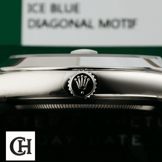 Rolex Day-Date 228206 Rolex Day-Date 228206 Silver Crown Pusher Right Side
