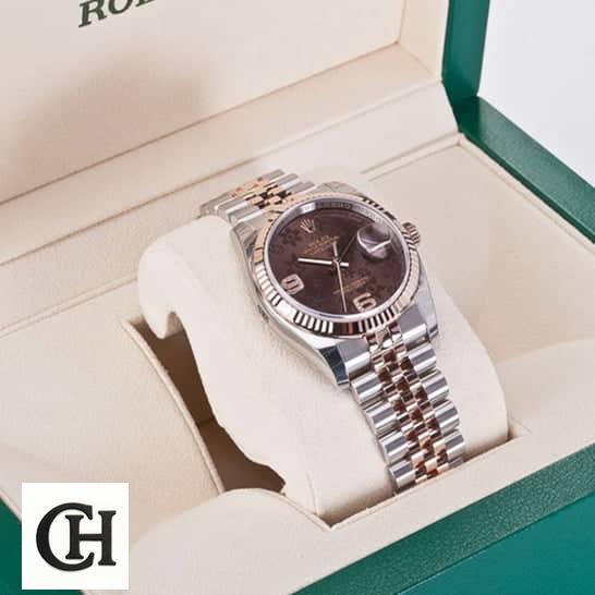 Rolex Datejust 36 Chocolate Floral Dial 116231-0105 Jubilee in the Green Rolex Box
