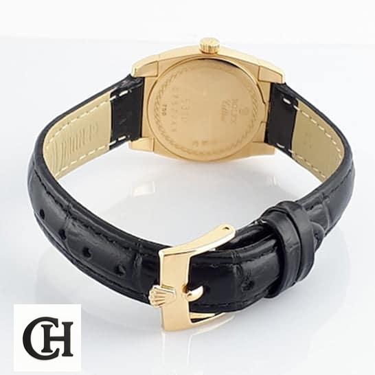 Rolex Geneve Cellini black leather bracelet rolex emblem on buckle