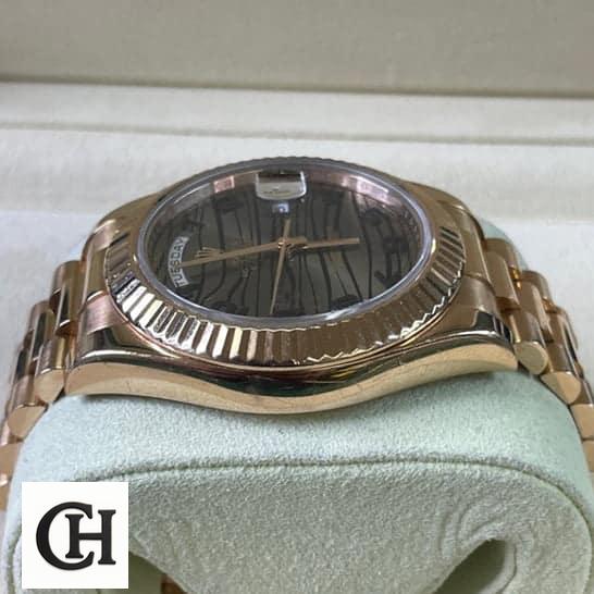 Rolex Day-Date 218235-0035 "Wave" Perfect rolex wave dial 218235 replica2 Rolex Day-Date Wave 218235-0035 Rose Gold Case Left Side