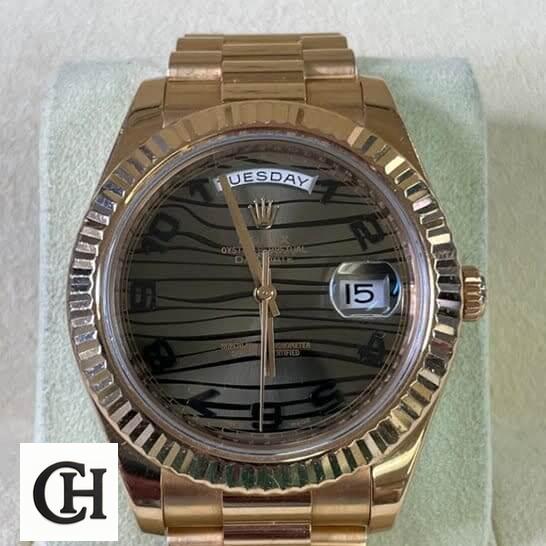 Rolex Day-Date 218235-0035 "Wave" Perfect rolex wave dial 218235 replica5 Rolex Wave chocolate brown dial has Roman numerals 218235-0035