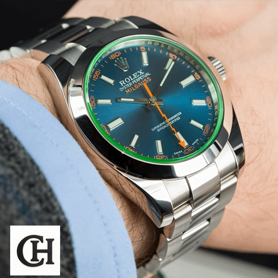 Rolex Milgauss Blue Dial 116400GV-0002 Edition Rolex Milgauss 116400GV Green Crystal Oyster on his arm