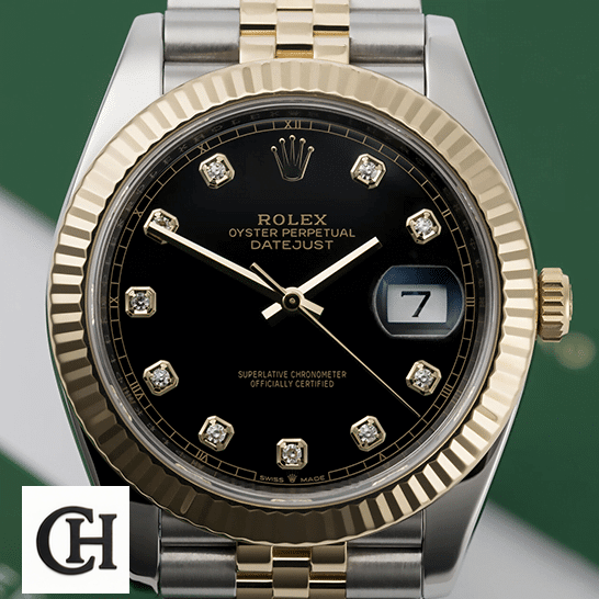 Rolex Datejust 69173 Lady Diamond Black Dial Premium rolex ratejust black Dial 69173 jubilee Rolex Datejust Gold Bezel Gem-Set Indices