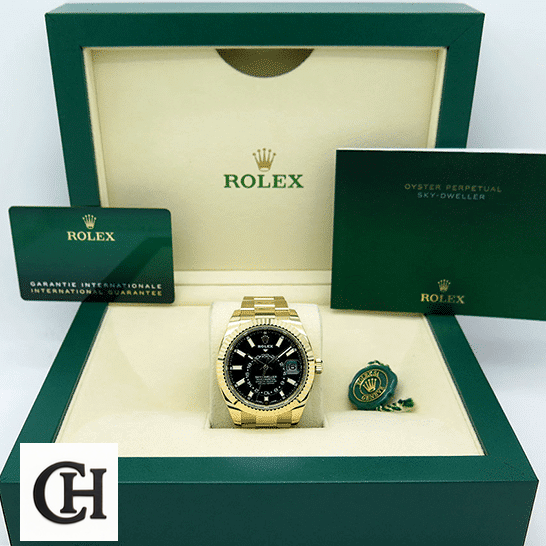 Rolex Sky-Dweller 326938-0004 "Yellow Gold" rolex sky dweller black dial yellow gold 326938 oyster man Rolex Sky-Dweller Black Dial Yellow Gold 326938-0004 Oyster in the Green Rolex Box