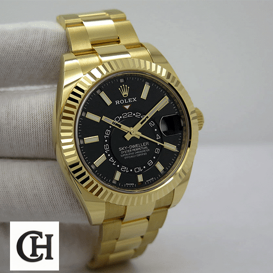 Rolex Sky-Dweller 326938-0004 "Yellow Gold" rolex sky dweller black dial yellow gold 326938 oyster man dial Rolex Sky-Dweller Black Dial Yellow Gold 326938-0004