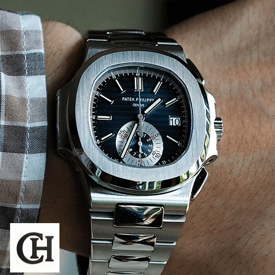 Patek Philippe Nautilus 5980/1A-001 Patek Philippe 59801A-001 Nautilus Blue Dial Steel on the man wrist