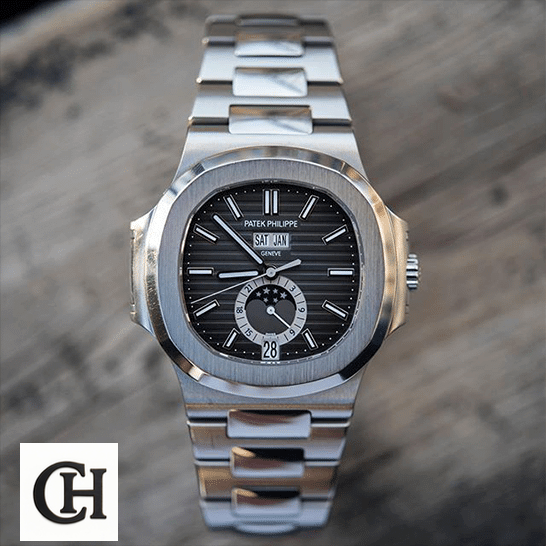 Patek Philippe Nautilus Grey Dial Steel Bezel front view