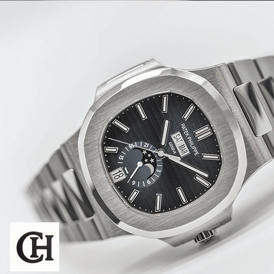 Patek Philipe Grey Dial Nautilus 5726_1A-001 Steel Bezel side view white background