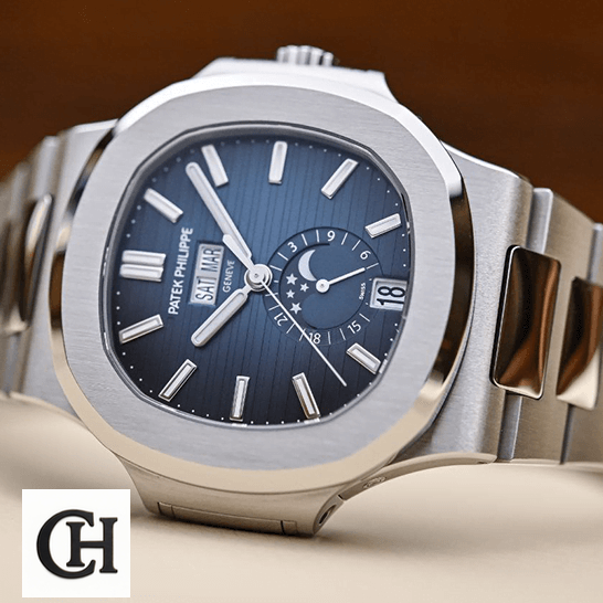 Patek Philippe 5726 High-End patekphilippe nautilus5726 1A 014 tiltedleft Patek Philippe Nautilus 5726-1A-014 Blue Dial Moon steel bezel