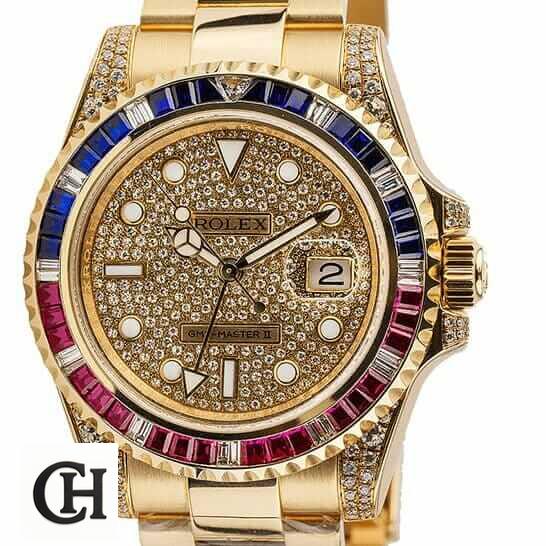 Rolex GMT-Master II 116758 SARU Rolex GMT Master II 116758 SARU Yellow Gold Diamonds Dial Iced Out