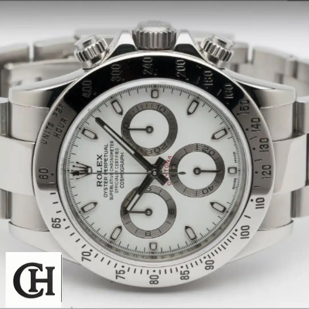 Rolex Cosmograph Daytona 116520 Pro Yeni Proje 1 Rolex Daytona White Dial 116520 S.Steel Bezel & Oyster Bracelet on the table