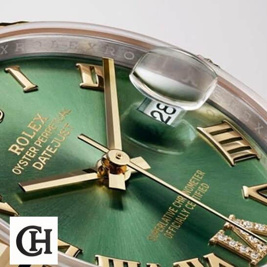 Rolex datejust green dial roman close analog view