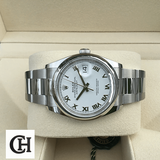 Rolex Datejust 126200-0008 White Dial rolex datejust 126200 0008 tiltedleft Rolex Datejust 126200-0008 Oyster Bracelet on the box