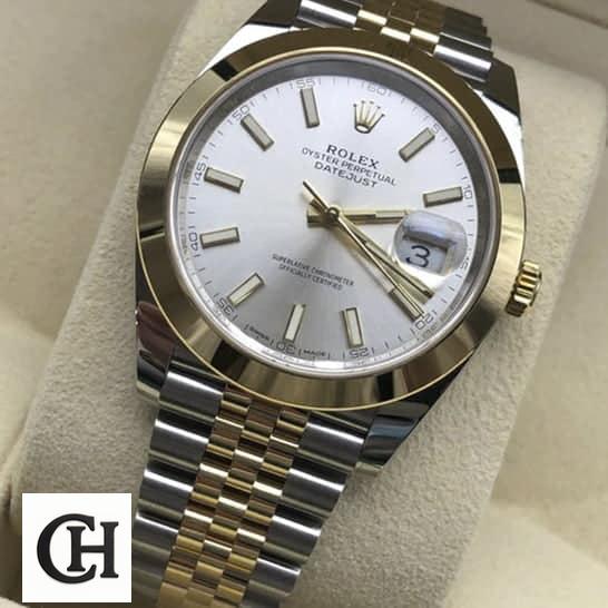 Rolex Datejust 126303-0002 Yellow Gold Super Accurate rolex datejust 41 gold Rolex Datejust 41 126303-0002 Silver Dial stick indices and stick hands in box