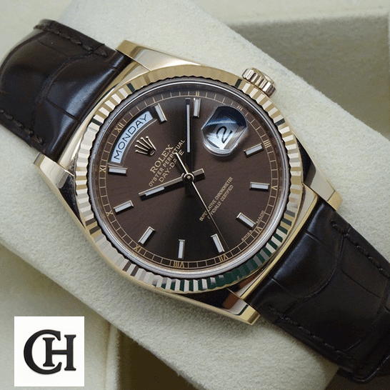 Rolex Day-Date 118139 Chocolate Dial Brown Leather Bracelet