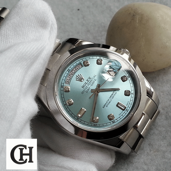 Rolex Day-Date 118206 Rolex Day-Date II 218206-0009 Ice Blue Dial Diamond Indices