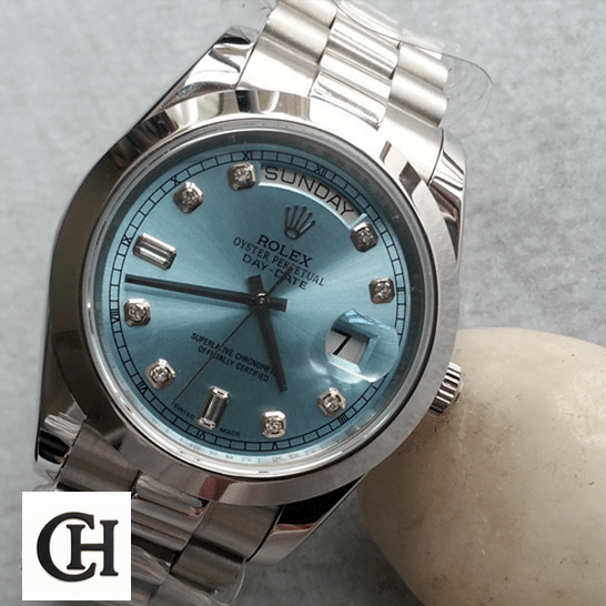 Rolex Day-Date 118206 Rolex Day-Date II 218206-0009 V6 Stainless Steel Ice Blue Dial