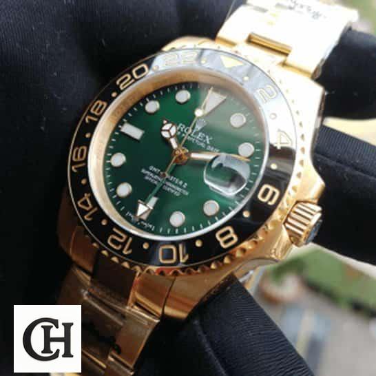 Rolex GMT Green Dial Gold Bracelet