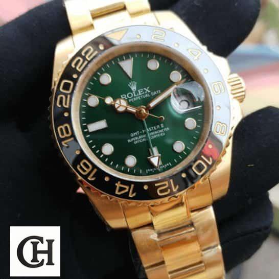 Rolex GMT Green Dial Gold Bracelet