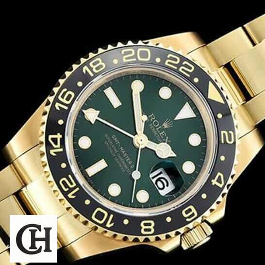 Rolex GMT Master Green Dial Gold Bracelet
