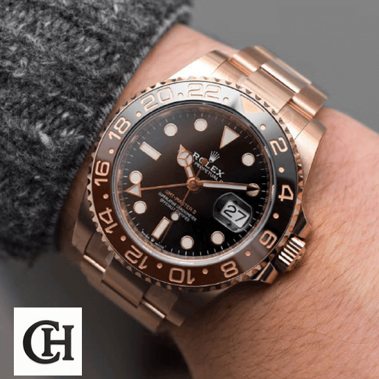 Rolex GMT-Master II 126715CHNR Perfect rolex gmt master 126715CHNR 0001 wrist Rolex GMT-Master II 126715CHNR-0001 Black Dial on his arm