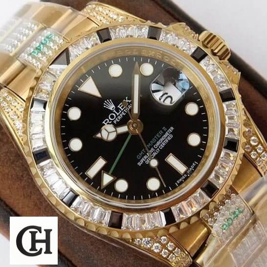 Rolex GMT-Master II 116748SANR Rolex GMT-Master II 116748SANR Yellow Gold Black Dial Gem-Set Bezel