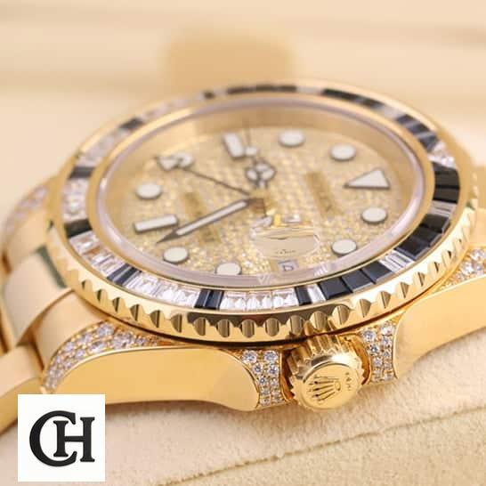 Rolex GMT-Master 116758SA Edition rolex gold diamond watch replica2 Rolex GMT-Master 116758SA Yellow Gold & Diamond Case Button & Crown Pusher