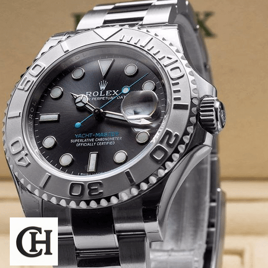 Rolex Yacht-Master 116622 Rhodium Supreme rolex yacht master 116622 0003 steel Rolex Yacht Master 116622-0003 push button and brown background