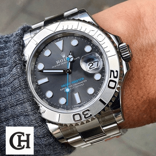 Rolex Yacht-Master 116622 Rhodium Supreme rolex yacht master 116622 0003 wrist Rolex Yacht Master 116622-0003 grey dial on the wrist