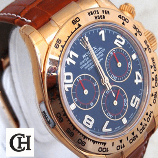 Rolex Cosmograph Daytona 116518 rolex daytona cosmograph 116518 yellow gold blue dial Rolex Daytona Yellow Gold Case 116518 Brown Leather Bracelet