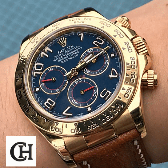 Rolex Cosmograph Daytona 116518 rolex daytona cosmograph 116518 yellow gold blue dial Rolex Daytona Blue Dial 116518 on his arm